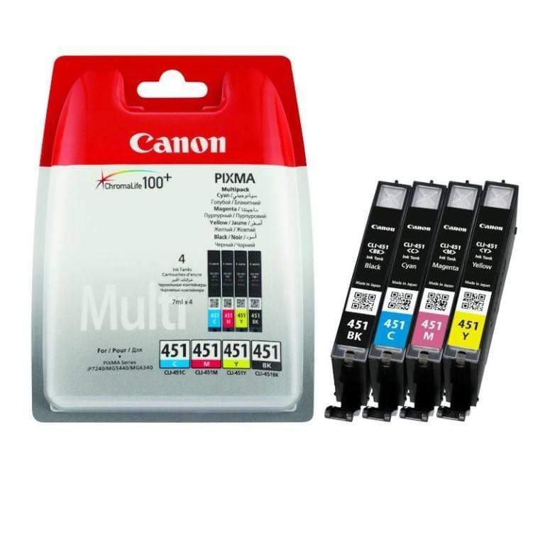 Canon CLI-451 Black, Cyan, Magenta, Yellow Printer Ink Cartridges Original 6524B004 Multi-pack