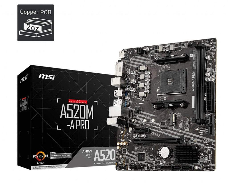 MSI A520M-A PRO AMD Socket AM4 Micro ATX Motherboard 7C96-001R