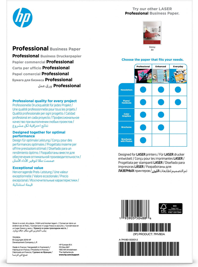 HP Professional Laser Matte FSC Paper 200gsm 150 Sht/A4/210 x 297mm Printing Paper A4 (210x297mm) Matt 150 Sheets White 7MV80A
