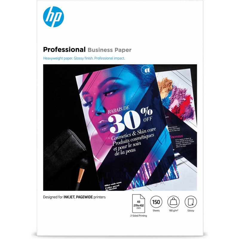 HP Professional Multi-use Glossy FSC Paper 180gsm 150 Sht/A3/297 x 420mm Printing Paper A3 (297x420mm) Gloss 150 Sheets White 7MV84A