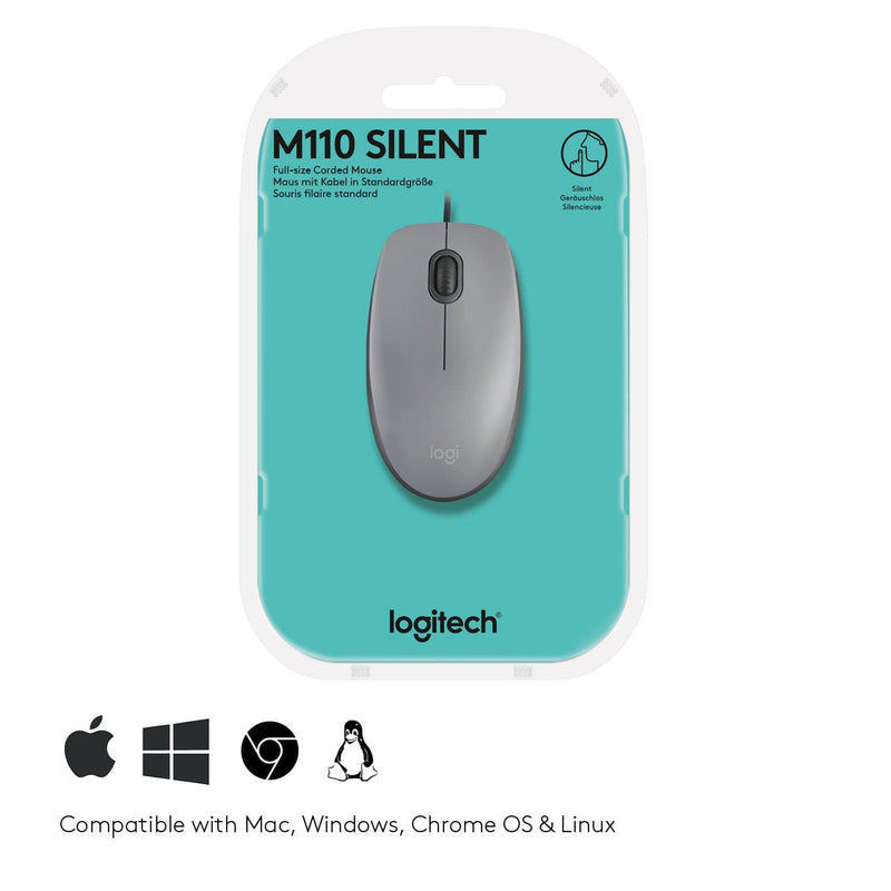 Logitech M110 Silent Mouse USB Mid Grey 910-005490