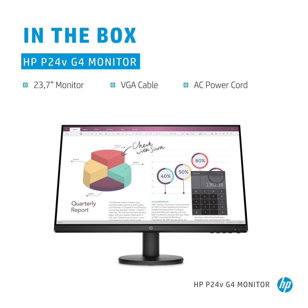 HP P24v G4 60.5 cm (23.8") 1920 x 1080 pixels Full HD Black