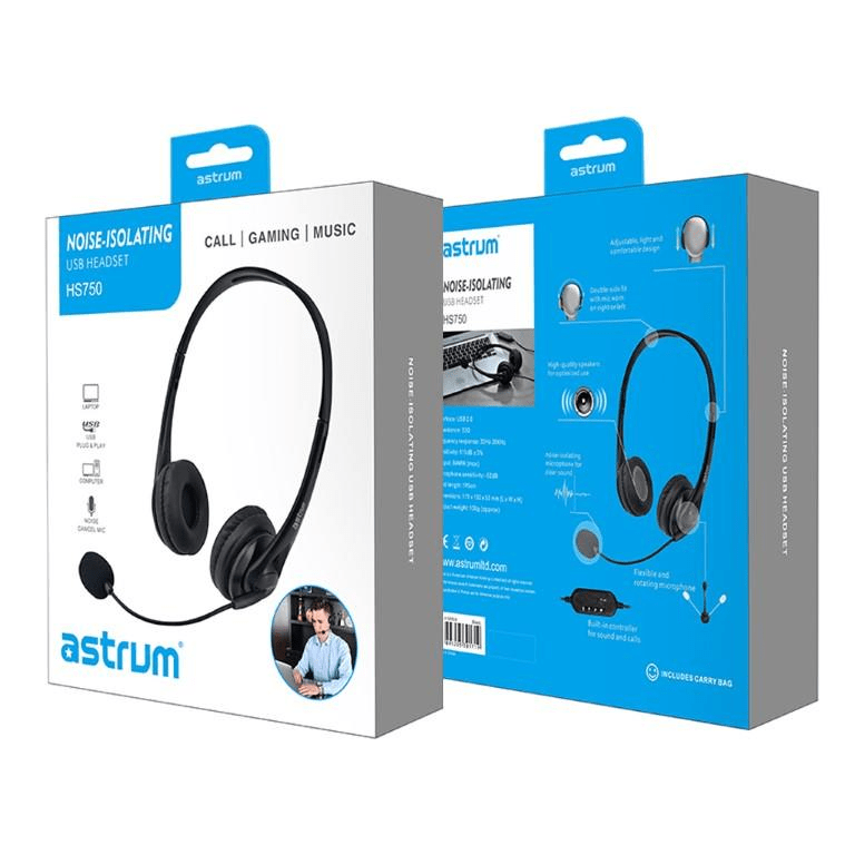 Astrum HS750 USB PC Stereo Headset with Fixed Mic A12075-B