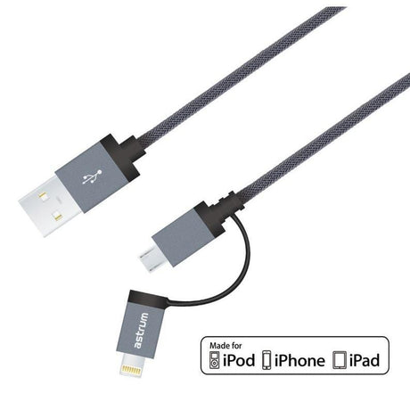 Astrum AC330 2 in 1 8pin with 13p Micro Charge Sync MFI Cable A53033-T