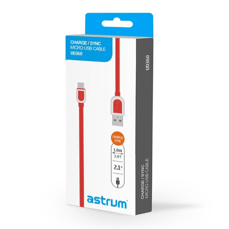 Astrum UD360 Micro USB Charge Sync Flat Cable Red A53036-N
