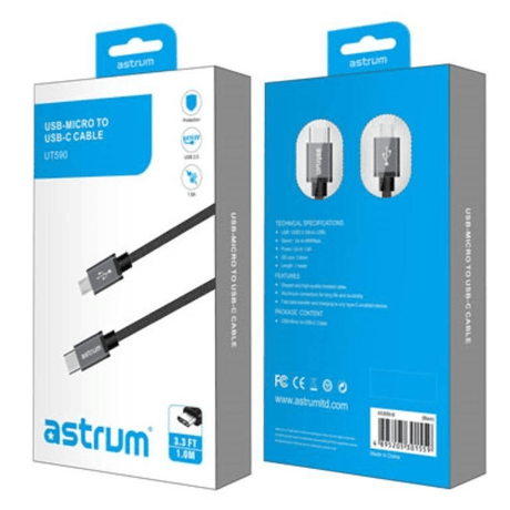 Astrum UT590 USB Micro to USB-C Charge and Sync Cable A53059-B