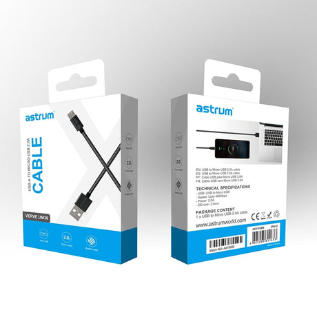 Astrum Verve UM30 1m USB-A to Micro USB Braided Cable Black A53103BB
