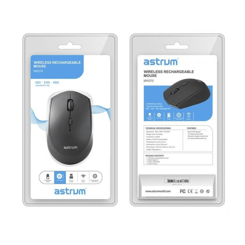 Astrum MW270 3B Rechargeable 2.4Ghz Wireless Mouse A82527-B