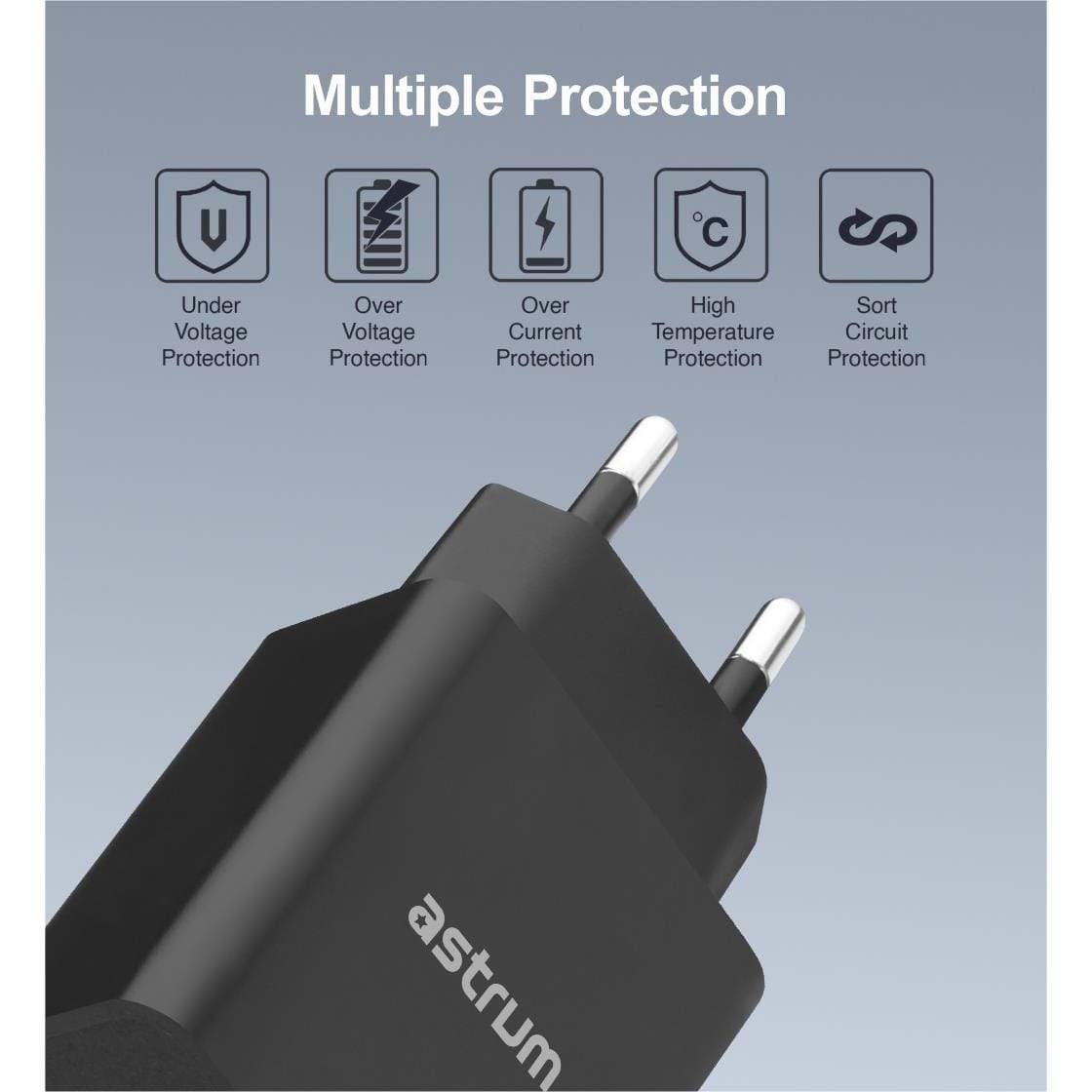 Astrum Pro Dual U24 12W 2.4A USB Wall Charger Black A92624EB