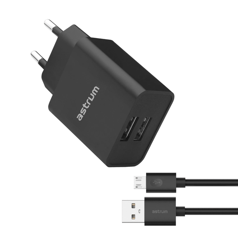 Astrum Pro Dual U24 12W 2.4A USB Wall Charger with Micro USB Cable Black A92625EB