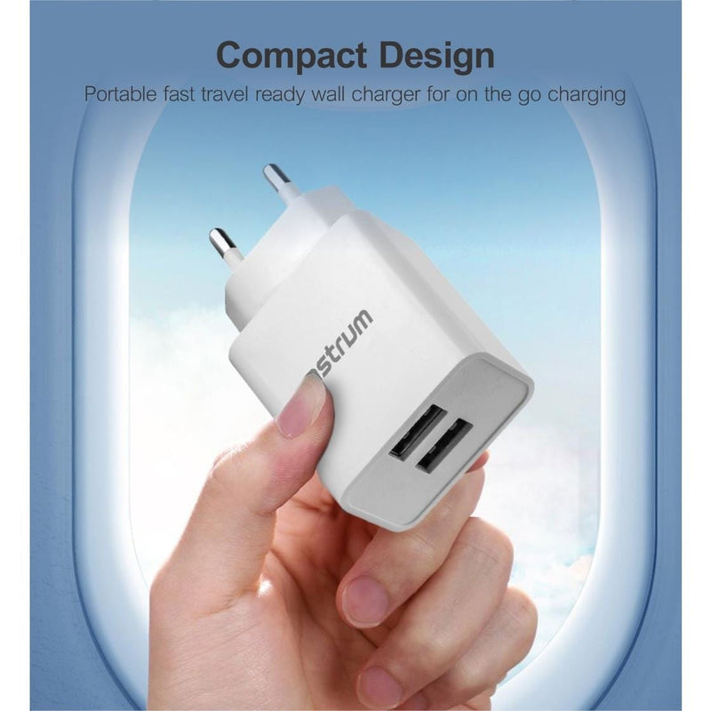 Astrum Pro Dual U24 12W 2.4A USB Wall Charger with Micro USB Cable White A92625EW