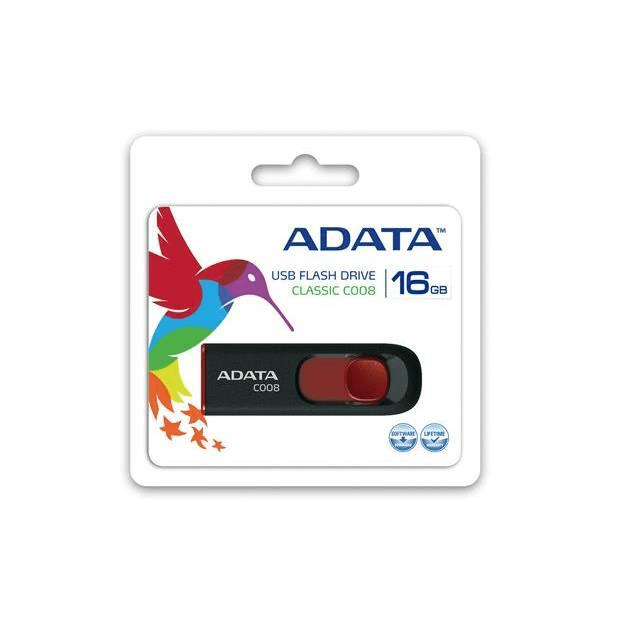 ADATA C008 16GB USB 2.0 Type-A Black and Red USB Flash Drive AC008-16G-RKD