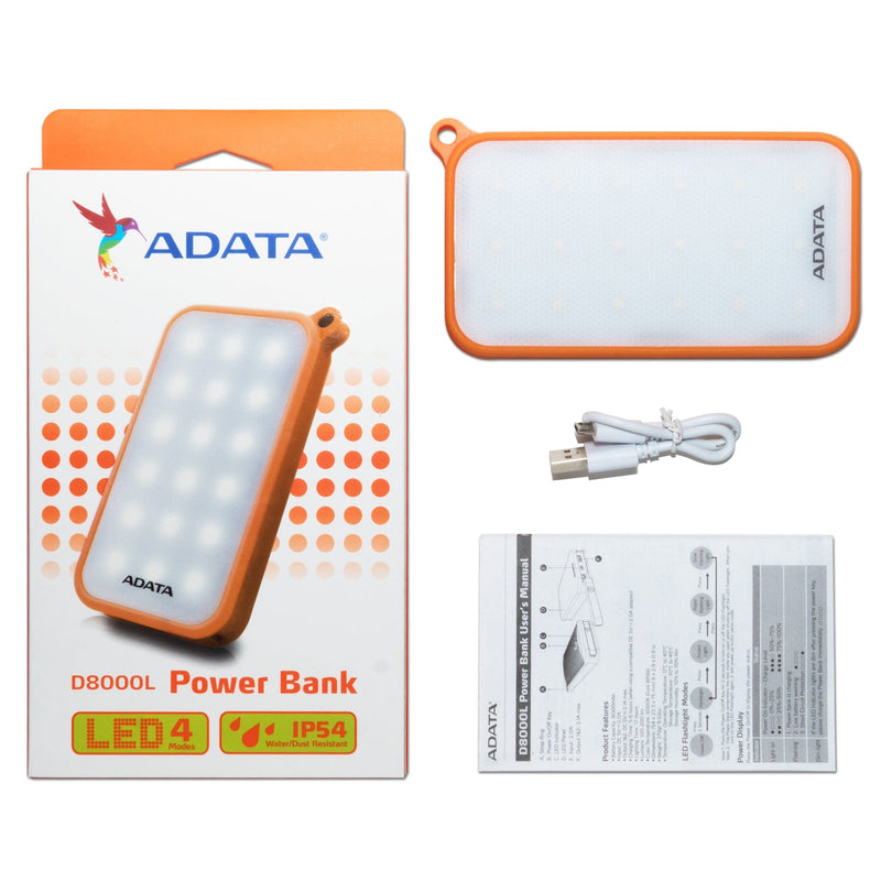ADATA D8000L power bank Lithium Polymer (LiPo) 8000 mAh Orange, White