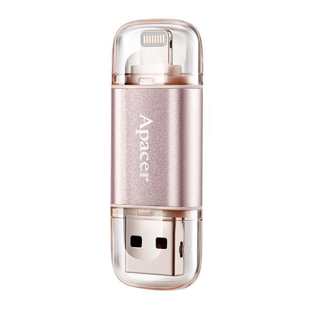 Apacer AH190 64GB USB Type-A / Lightning 3.2 Gen 1 Gold and Pink USB Flash Drive AP64GAH190H-1