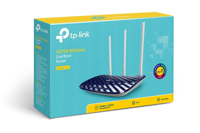 TP-Link AC750 Wi-Fi 5 Wireless Router - Dual-band 2.4GHz and 5GHz Fast Ethernet Black and White Archer C20 ARCHER C20