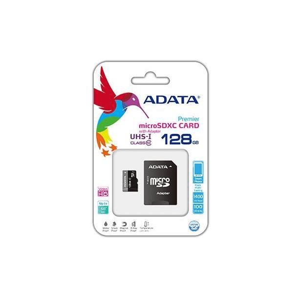 ADATA 128GB MicroSDXC + Adapter Memory Card Class 10 UHS-I AUSDX128GUICL10-RA1