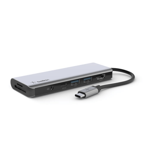 Belkin Connect USB-C 7-in-1 Multiport Hub Adapter Silver AVC009BTSGY