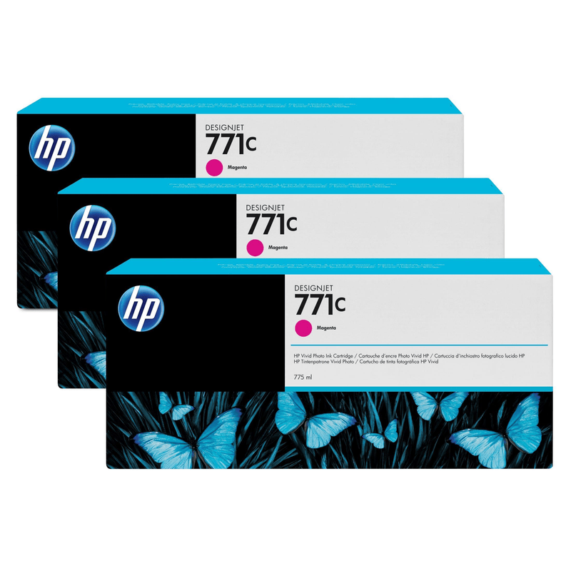 HP 771C 775-ml DesignJet Magenta Printer Ink Cartridges Original B6Y33A 3-pack