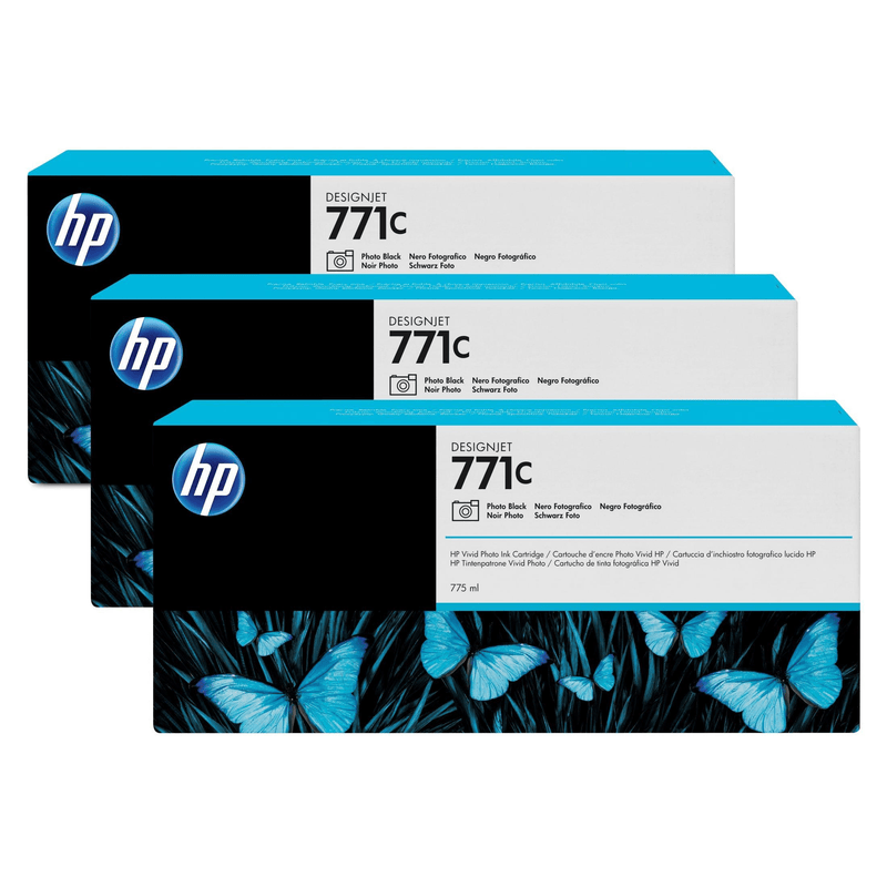 HP 771C 775-ml DesignJet Photo Black Printer Ink Cartridges Original B6Y37A 3-pack