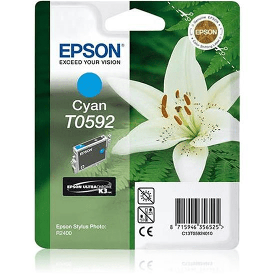 Epson T0592 Ultrachrome K3 Cyan Printer Ink Cartridge Original C13T05924010 Single-pack