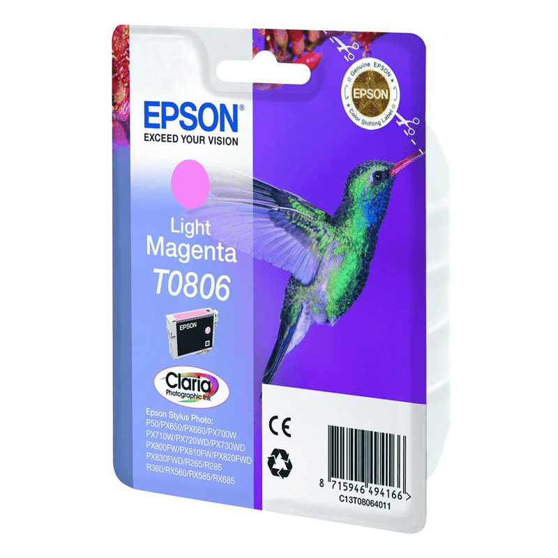 Epson T0806 Claria Photographic Light Magenta Printer Ink Cartridge Original C13T08064011 Single-pack