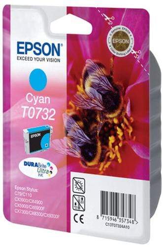 Epson T0732 DURABrite Ultra Cyan Standard Yield Printer Ink Cartridge Original C13T10524A10 Single-pack