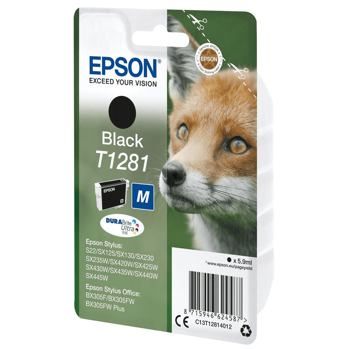 Epson T1281 DURABrite Ultra Black Printer Ink Cartridge Original C13T12814012 Single-pack