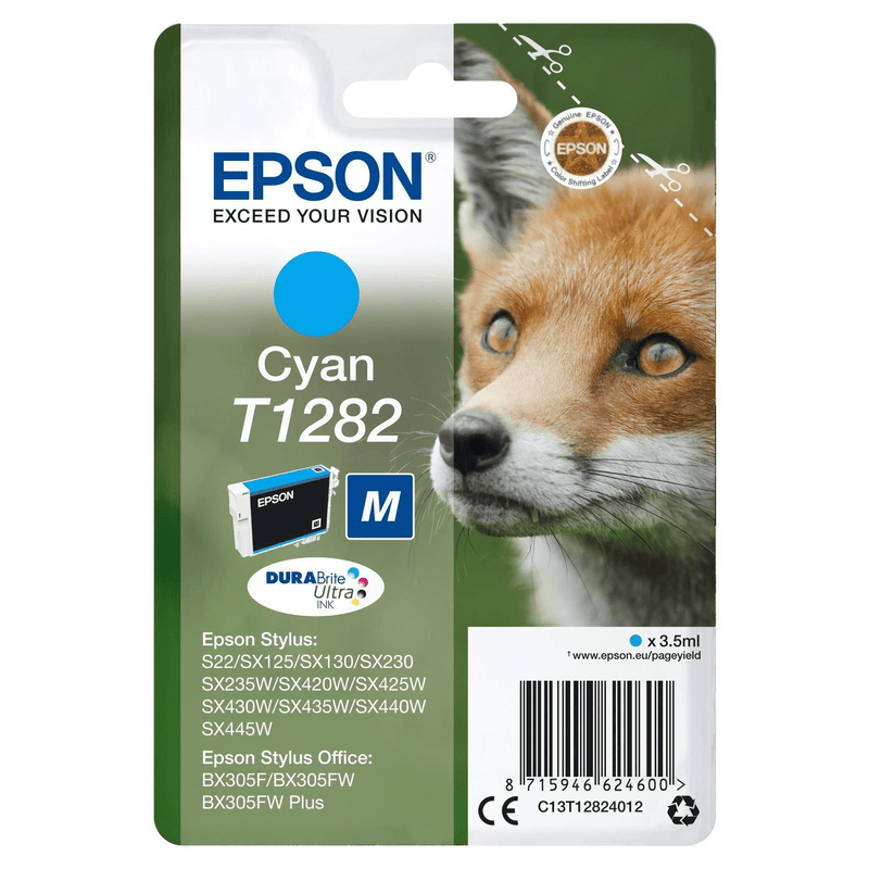 Epson T1282 DURABrite Ultra Cyan Printer Ink Cartridge Original C13T12824012 Single-pack