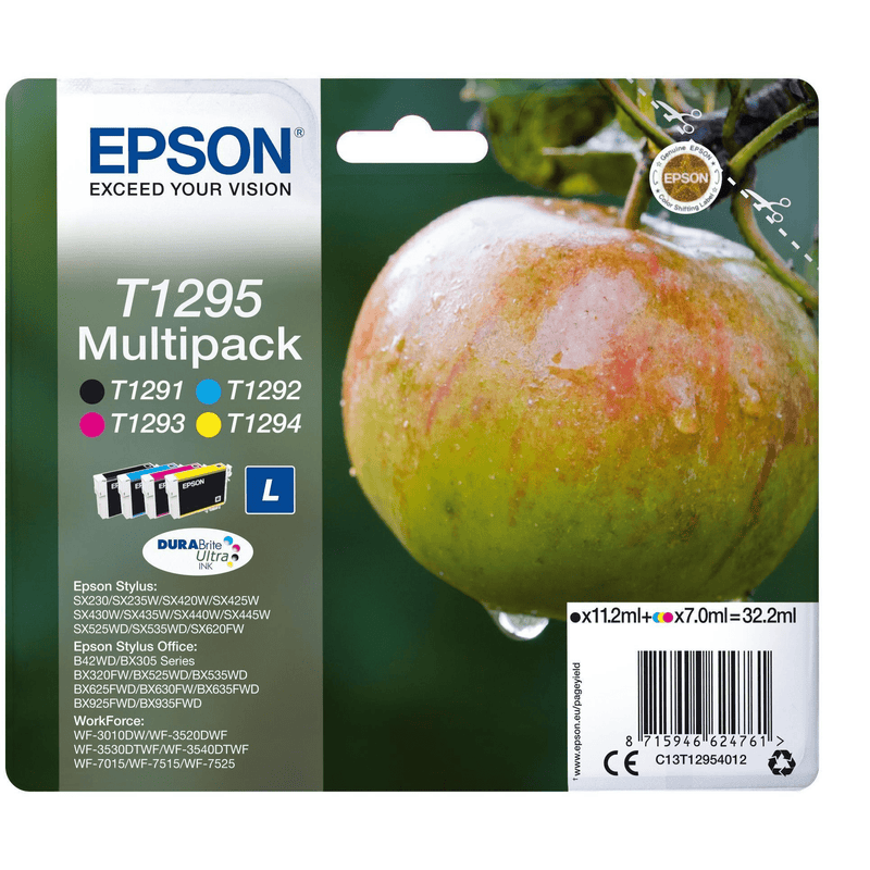 Epson T1295 4-Colors DURABrite Ultra Black, Cyan, Magenta, Yellow Printer Ink Cartridges Original C13T12954012 Multipack 4-colours