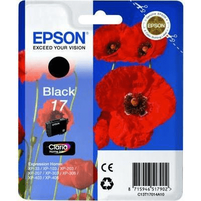 Epson 17 Claria Home Black Standard Yield Printer Ink Cartridge Original C13T17014A10 Single-pack