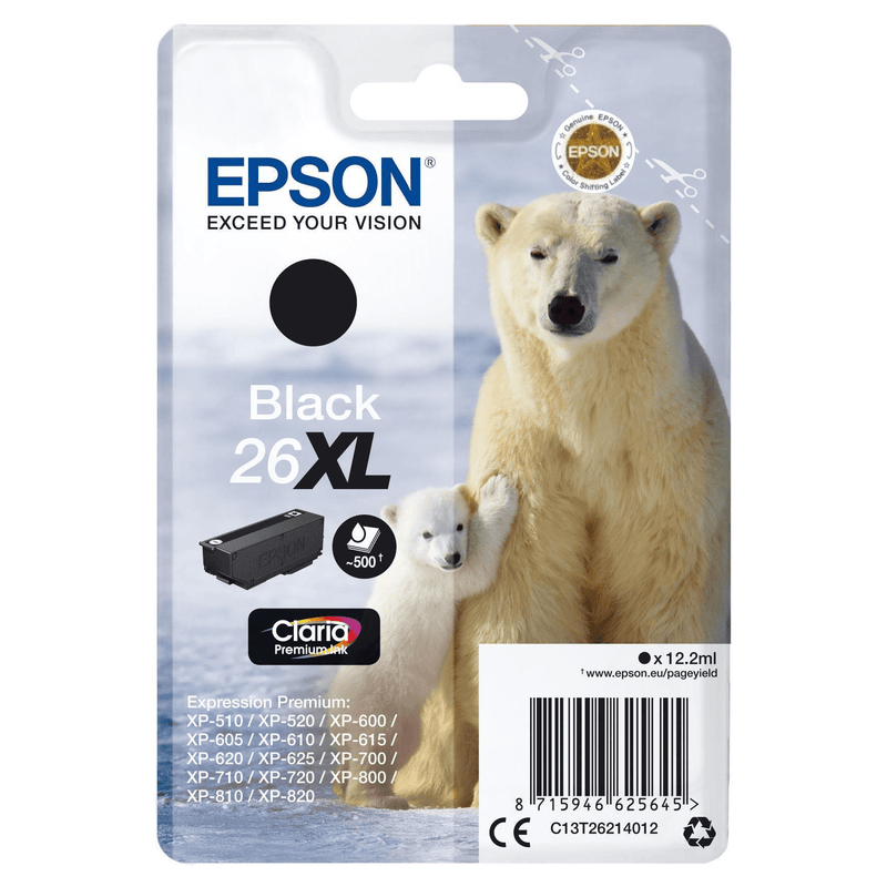 Epson 26XL Claria Premium Black High Yield Printer Ink Cartridge Original C13T26214012 Single-pack