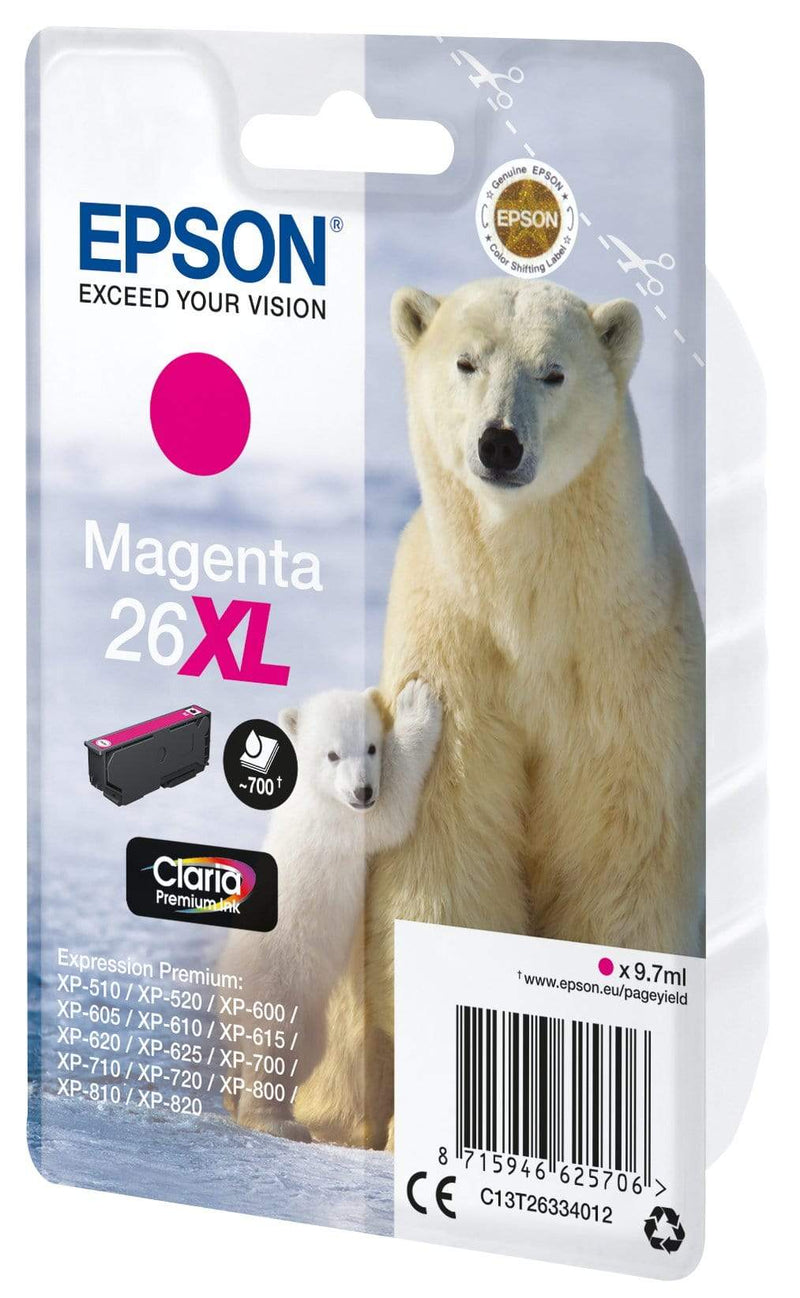 Epson 26XL Claria Premium Magenta High Yield Printer Ink Cartridge Original C13T26334012 Single-pack