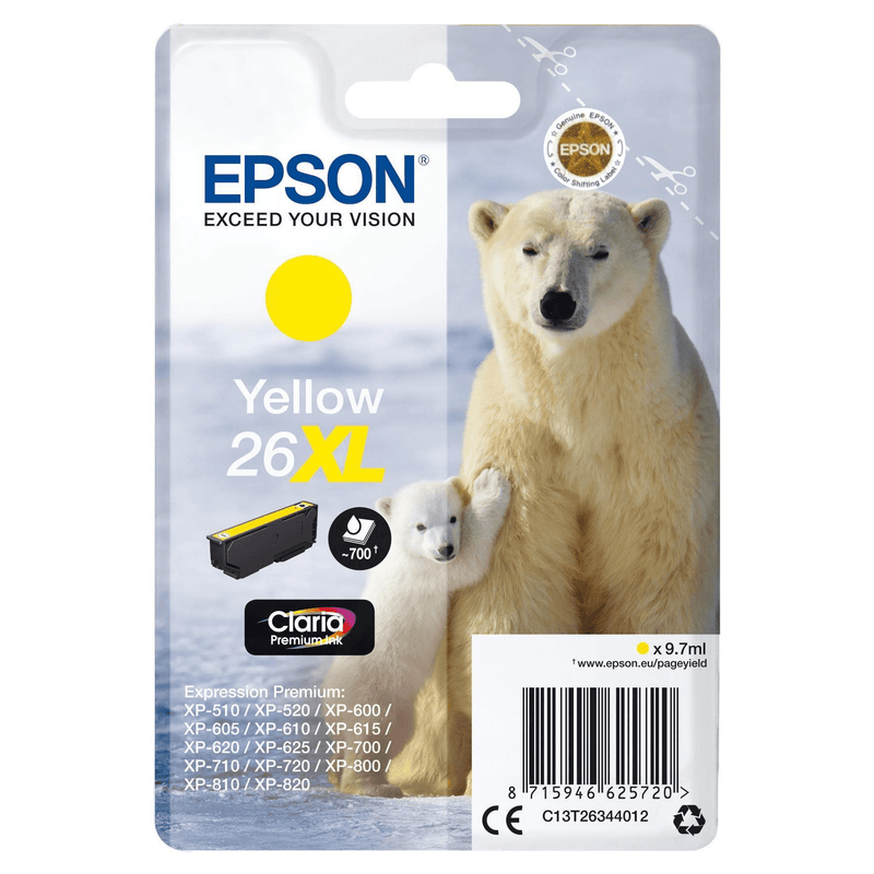 Epson 26XL Claria Premium Yellow High Yield Printer Ink Cartridge Original C13T26344012 Single-pack