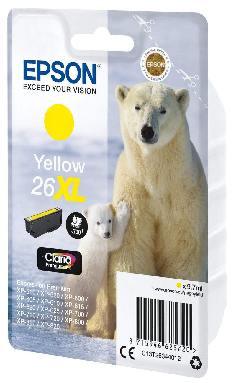 Epson 26XL Claria Premium Yellow High Yield Printer Ink Cartridge Original C13T26344012 Single-pack
