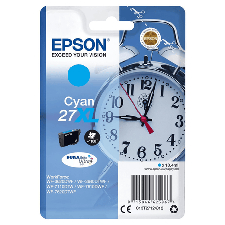 Epson 27XL DURABrite Ultra Cyan High Yield Printer Ink Cartridge Original C13T27124012 Single-pack