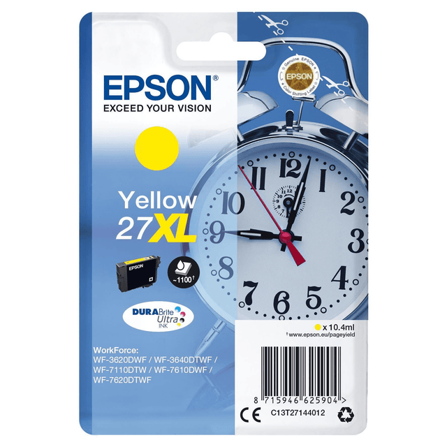 Epson 27XL DURABrite Ultra Yellow High Yield Printer Ink Cartridge Original C13T27144012 Single-pack