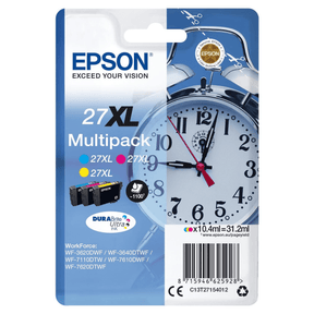 Epson 27XL 3-Colour DURABrite Ultra Cyan, Magenta, Yellow High Yield Printer Ink Cartridges Original C13T27154012