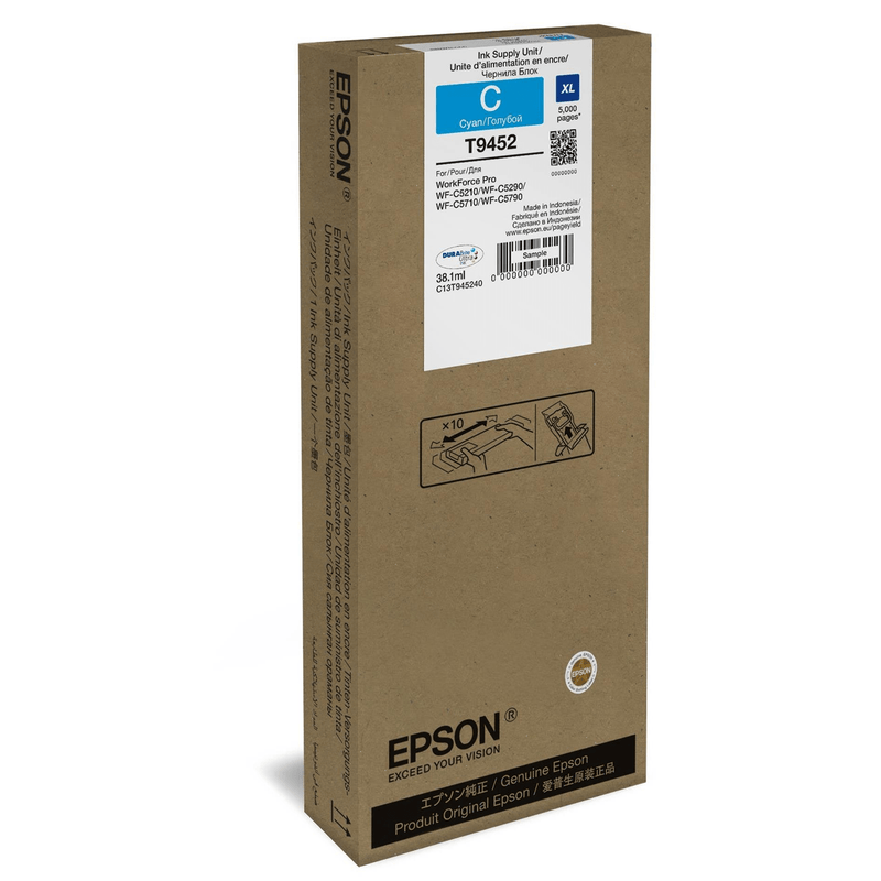 Epson T9452 38.1-ml XL for WorkForce Pro WF-C5210DW Cyan High Yield Printer Ink Cartridge Original C13T945240 Single-pack