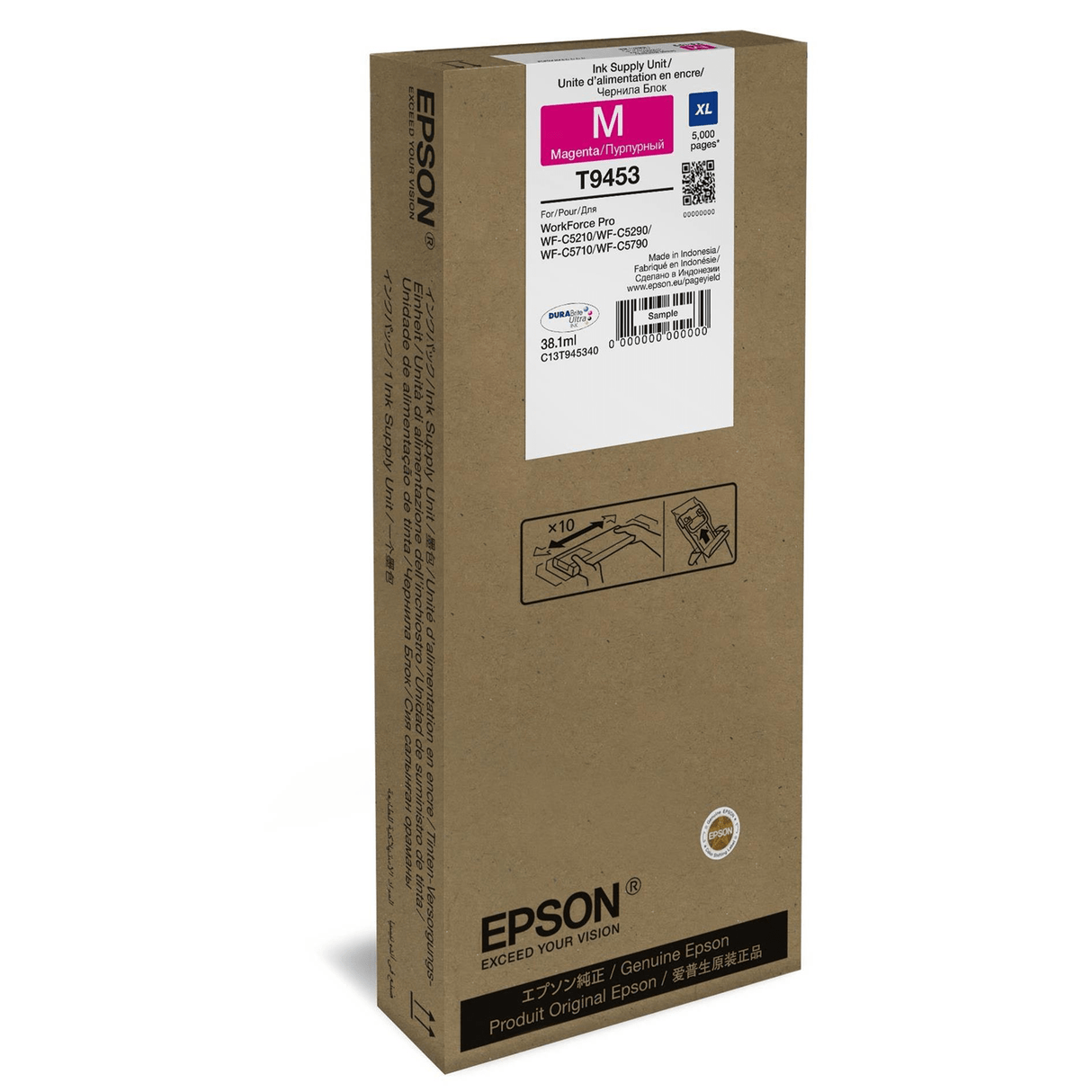 Epson T9453 38.1-ml XL for WorkForce Pro WF-C5210DW Magenta High Yield Printer Ink Cartridge Original C13T945340 Single-pack