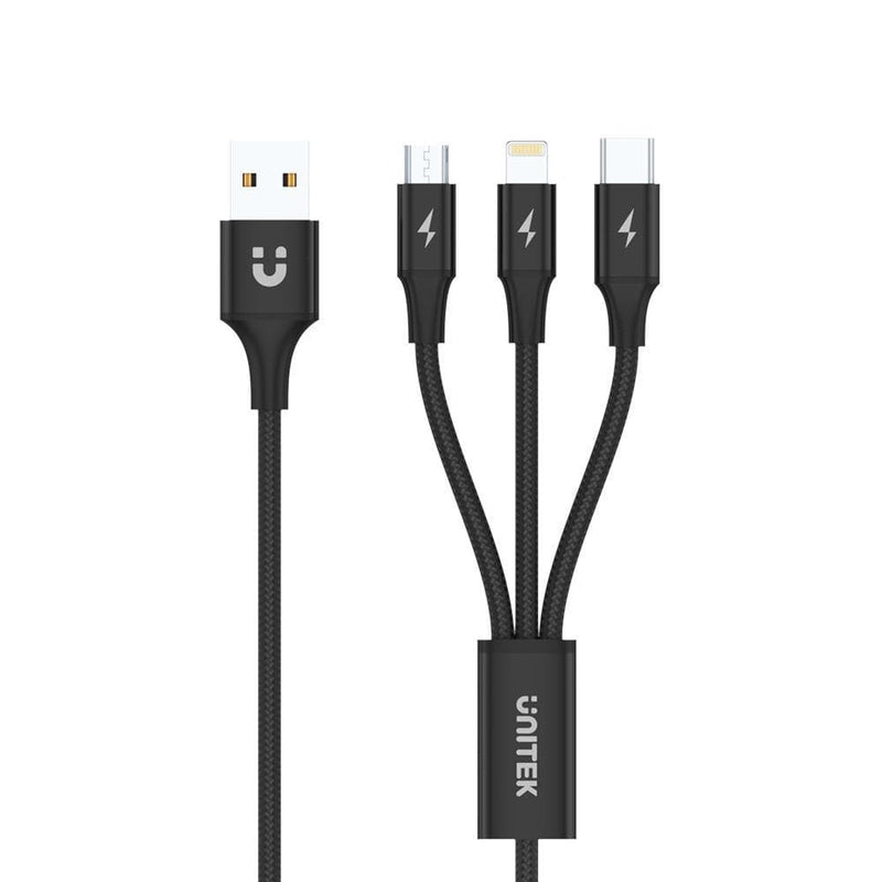 Unitek 1.2m 3-in-1 USB-A to USB-C / Micro USB / Lightning Multi Charging Cable C14049BK