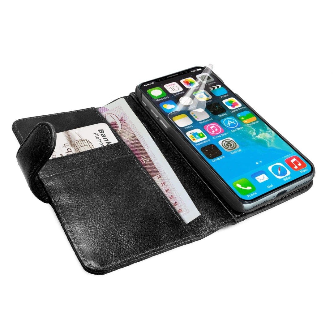 Tuff-Luv Genuine Leather Slim Wallet Case Magnetic Shell for iPhone X/XS Black C3_91