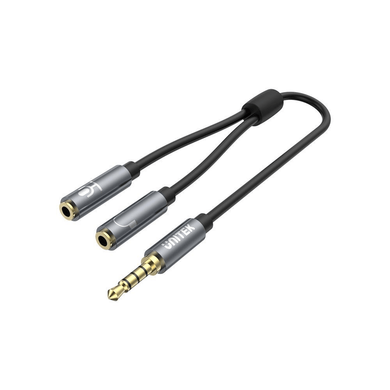 Unitek 20cm Headphone Mic Splitter (3.5mm 4-Pole Plug to Dual 3.5mm) Stereo Audio Cable C9008AGY