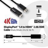 CLUB3D DisplayPort 1.4 to HDMI 2.0b HDR Cable Male/Male 2m/6.56 ft.
