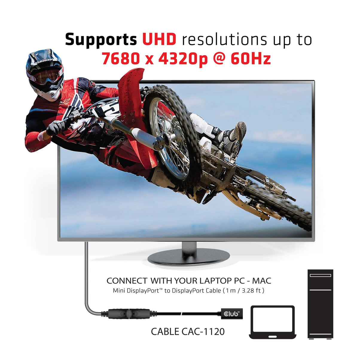 CLUB3D Mini DisplayPort 1.4 to DisplayPort Extension Cable 8K60Hz DSC 1.2 HBR3 HDR Bidirectional F/M 1m/3.28ft