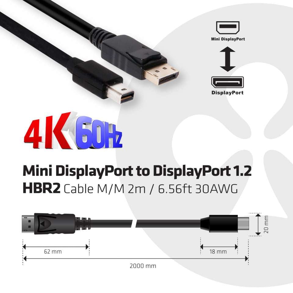 CLUB3D Mini DisplayPort to DisplayPort 1.2 M/M 2m/6.56ft 4K60Hz