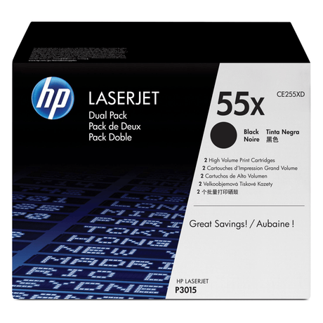 HP 55X Black Toner Cartridges 25,000 Pages Each Original CE255XD Dual-pack