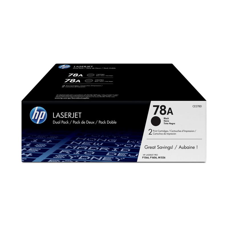 HP 78A Black Toner Cartridges 2,100 Pages Each CE278AF Dual-pack