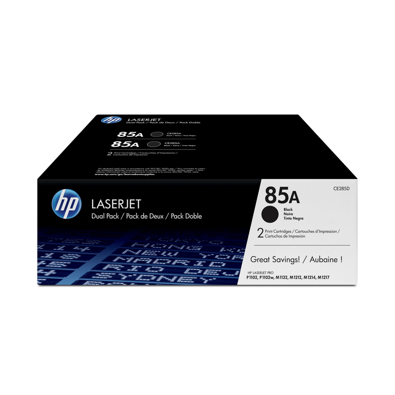 HP 85A Black Toner Cartridges 1,600 Pages Each CE285AF Dual-pack