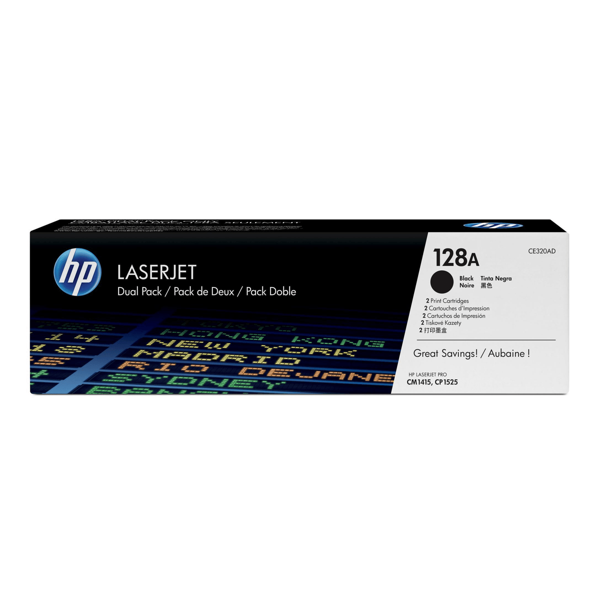 HP 128A Black Toner Cartridges 4,000 Pages Each Original CE320AD Dual-pack