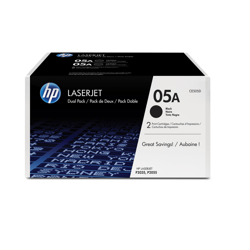 HP 05A Black Toner Cartridges 2,300 Pages Each Original CE505D Dual-pack